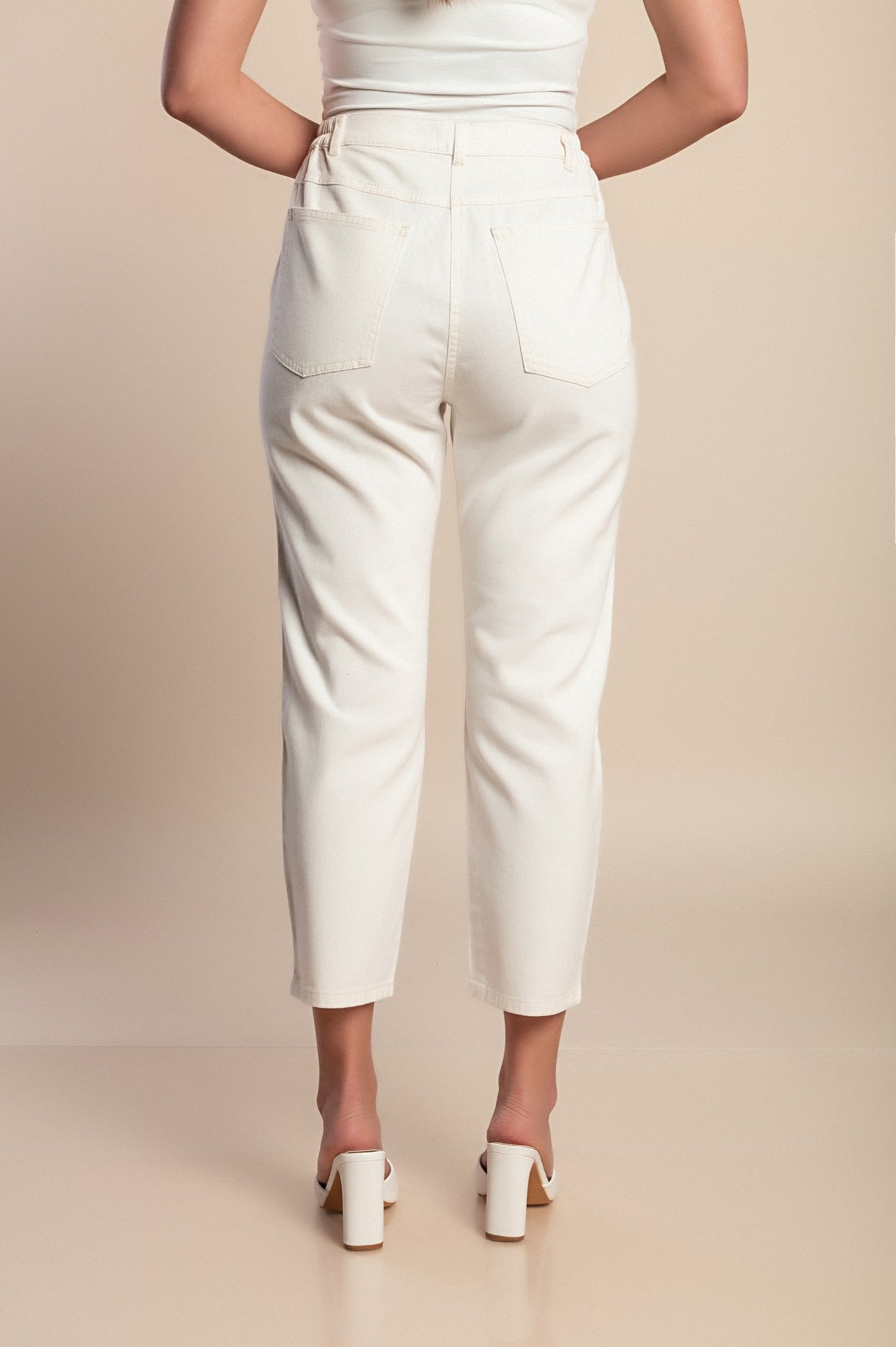 Pantaloni in cotone taglie forti, crema