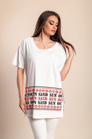 T-shirt in cotone taglie forti con stampa, bianca