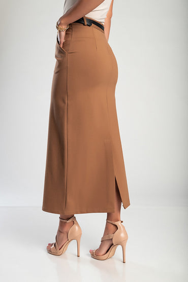Gonna midi elegante, cammello
