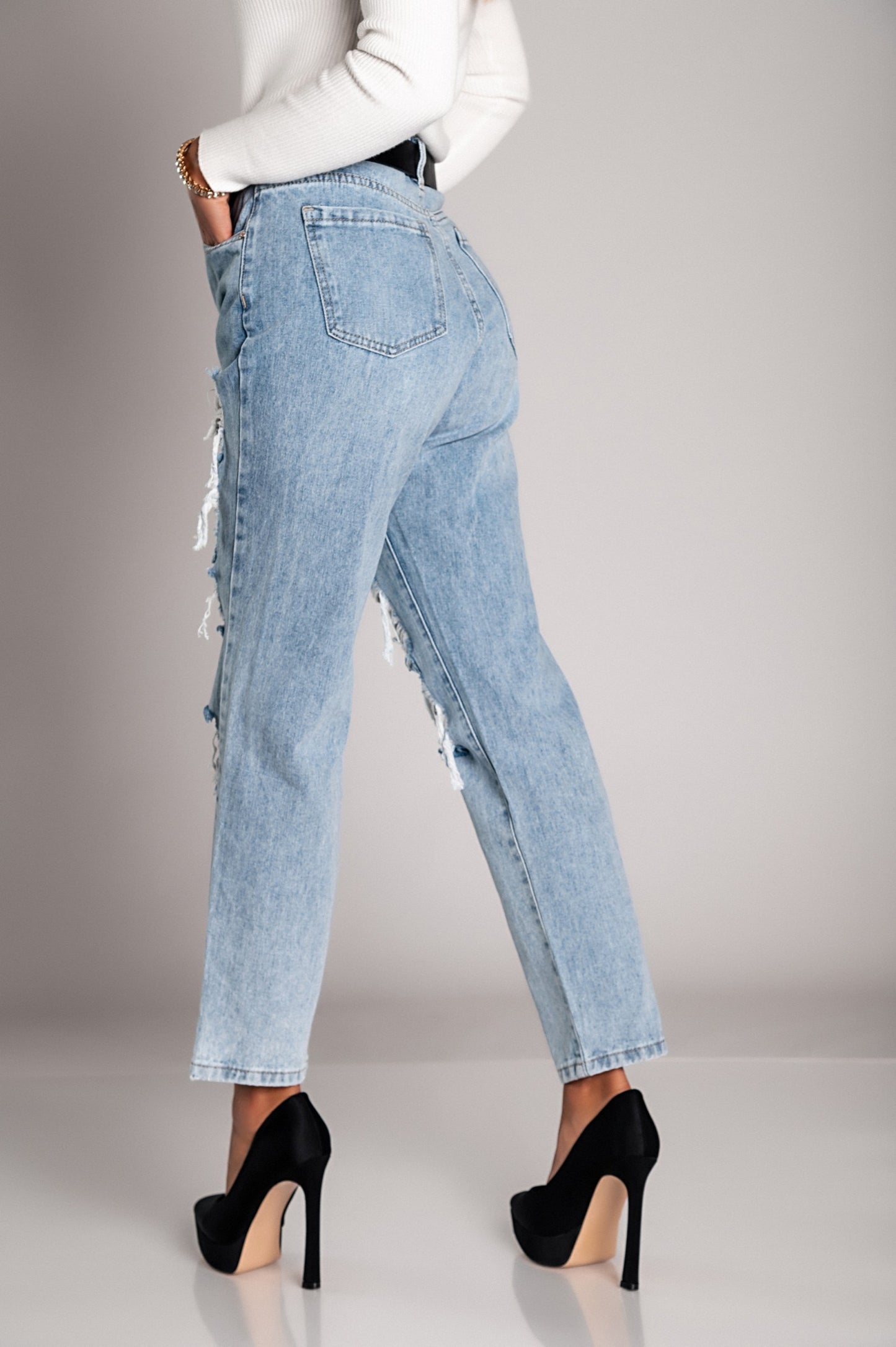 Jeans dritti strappati  Volenta, azzurro