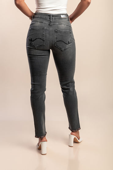 Jeans con stampa leopardata, grigio