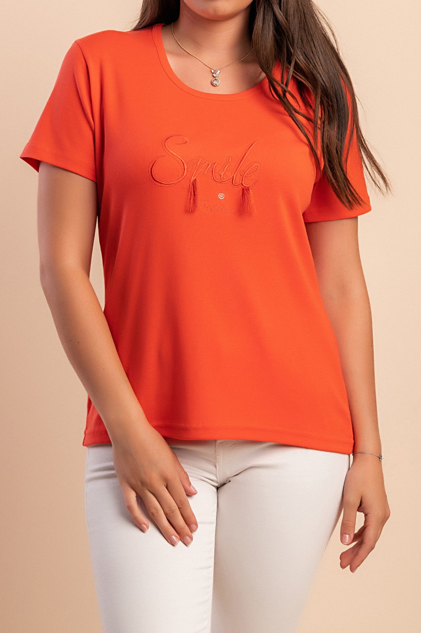 T-shirt in cotone con scollo rotondo, turchese