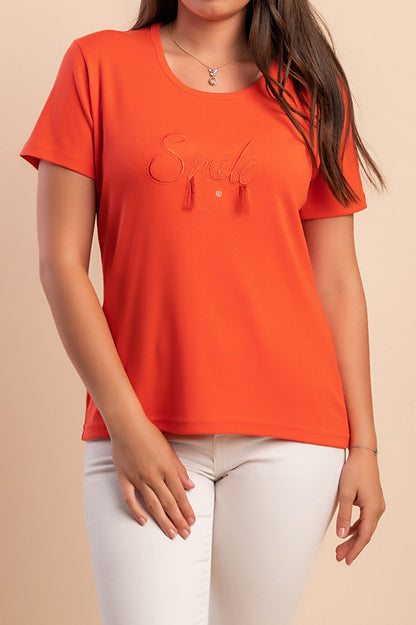 T-shirt in cotone con scollo rotondo, turchese