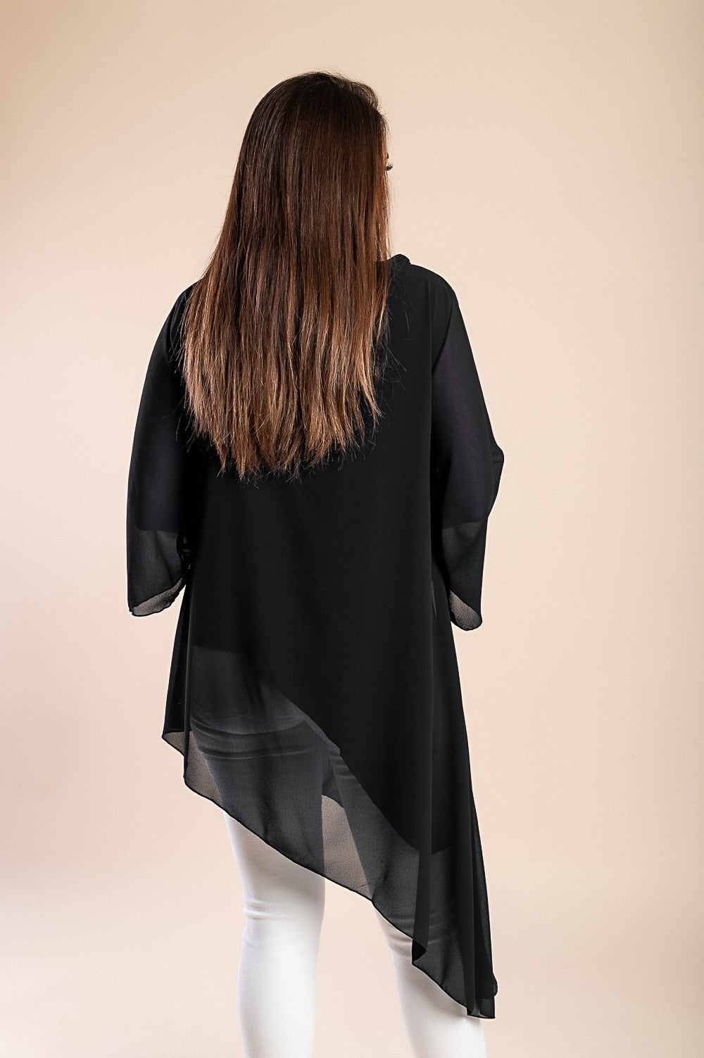 Elegante tunica in tessuto semitrasparente con fiocco decorativo  Ginette, verde scuro