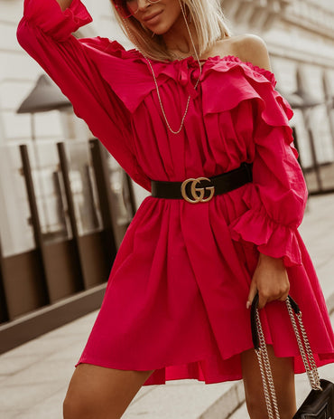 Mini abito in cotone con balze Azzara, fucsia
