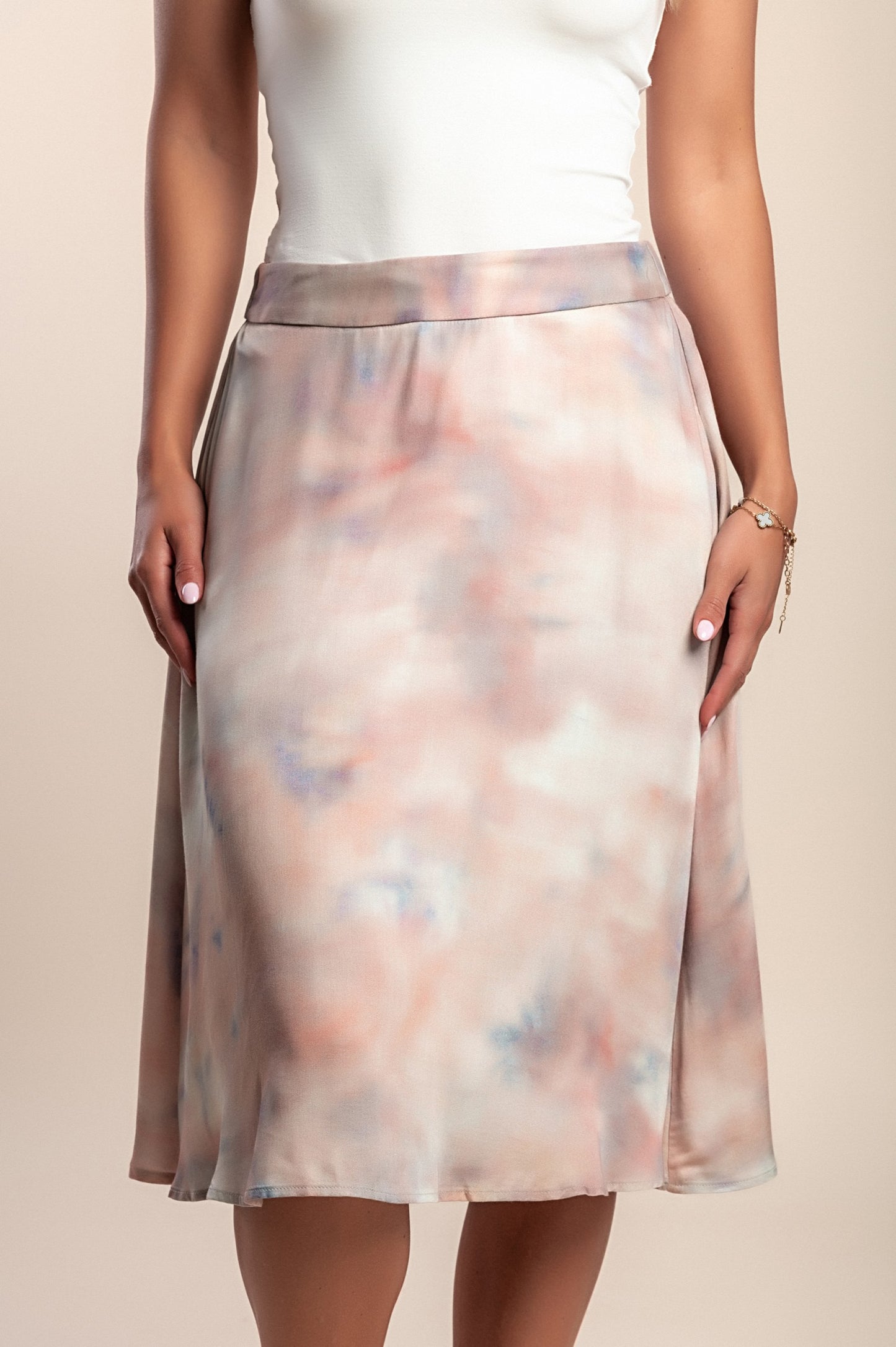 Gonna midi con stampa, grigia