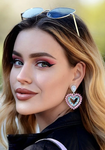 Eleganti orecchini con strass, rosa