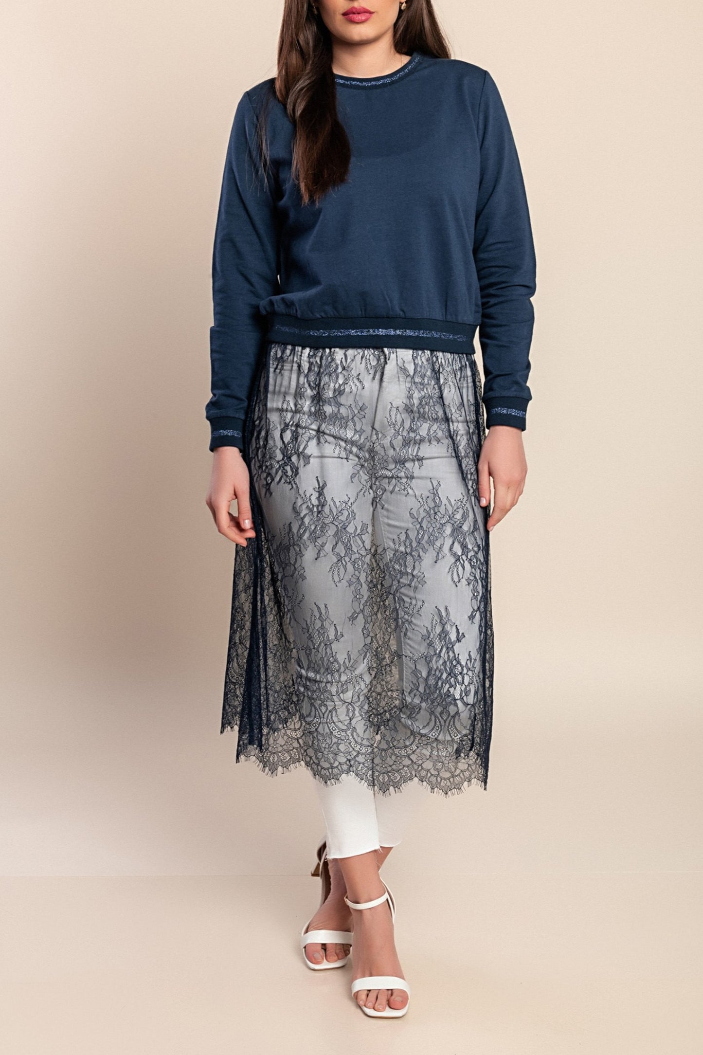 Tunica con pizzo, blu scuro