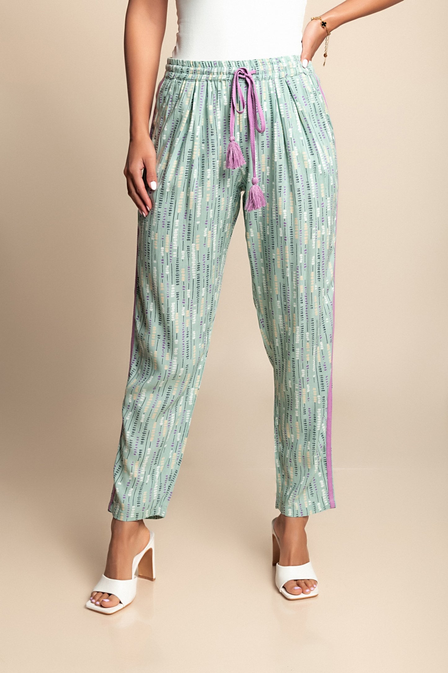 Pantaloni stampati taglie forti, menta