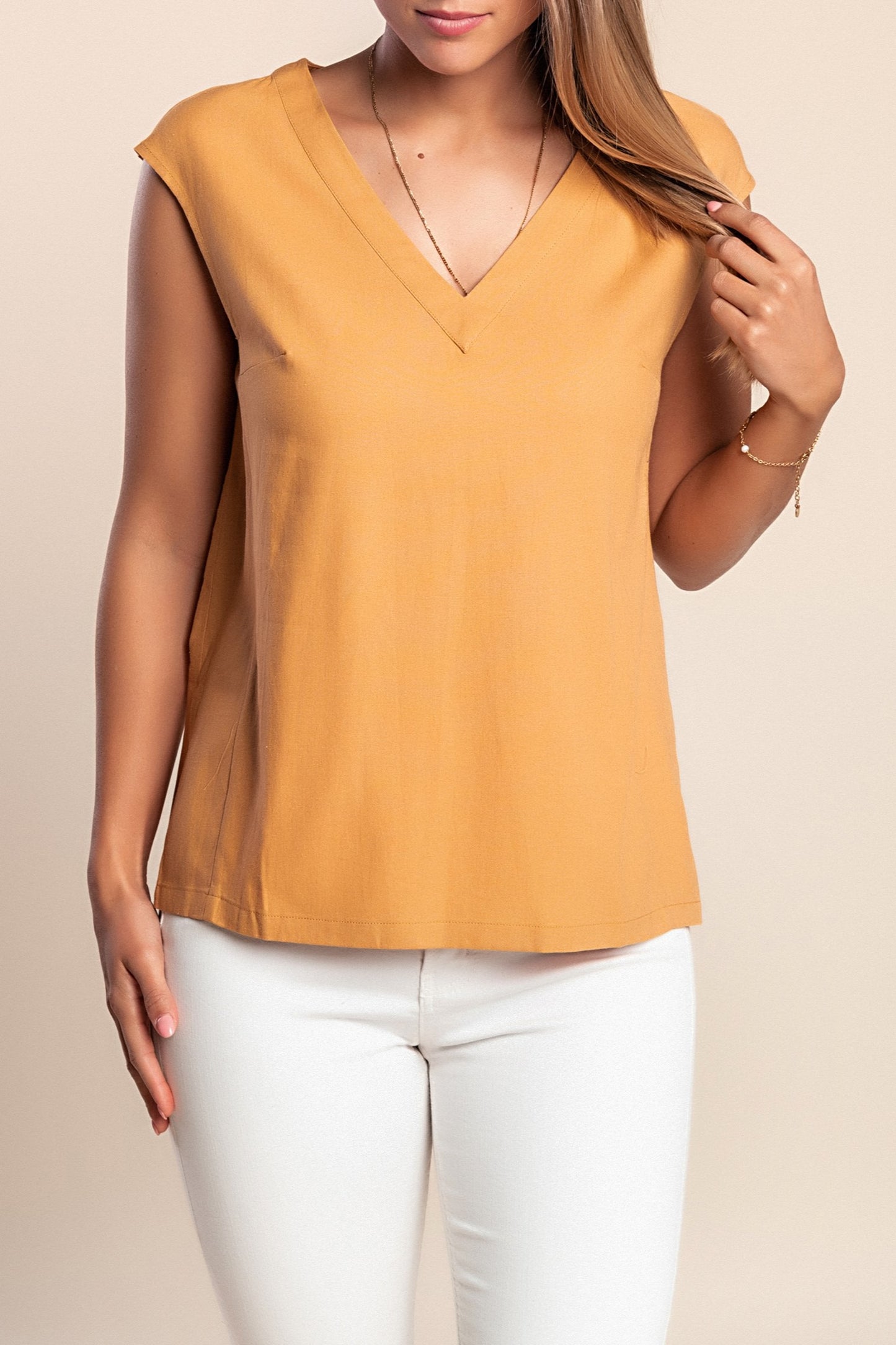 Top senza maniche, senape