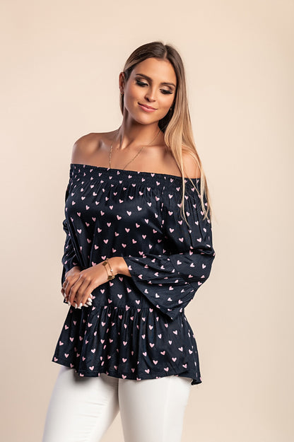 Top stampato, blu scuro