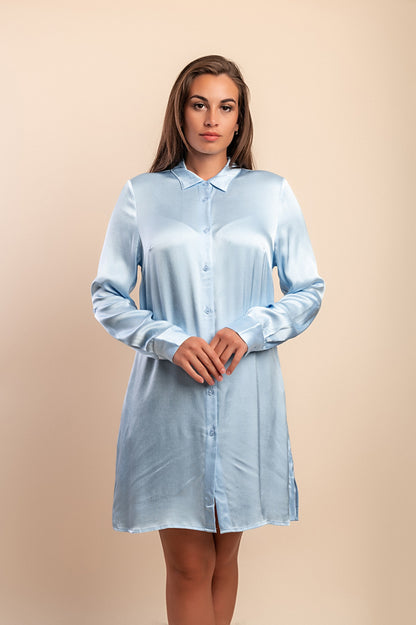 Vestito a cuore in raso effetto seta, azzurro chiaro