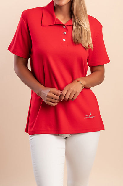 T-shirt in cotone con colletto, turchese