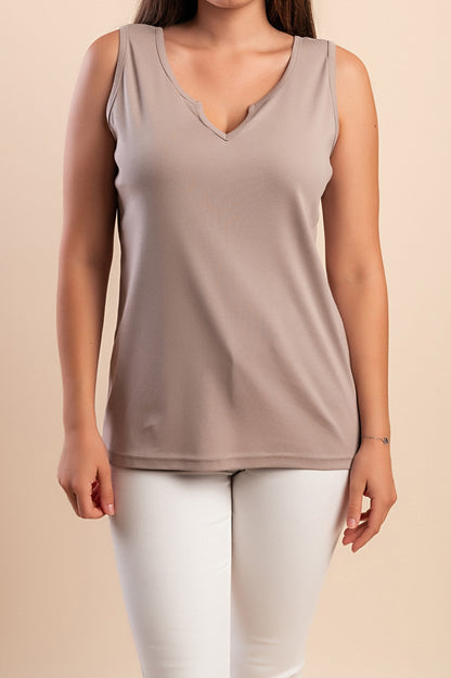 Camicia senza maniche in cotone, beige