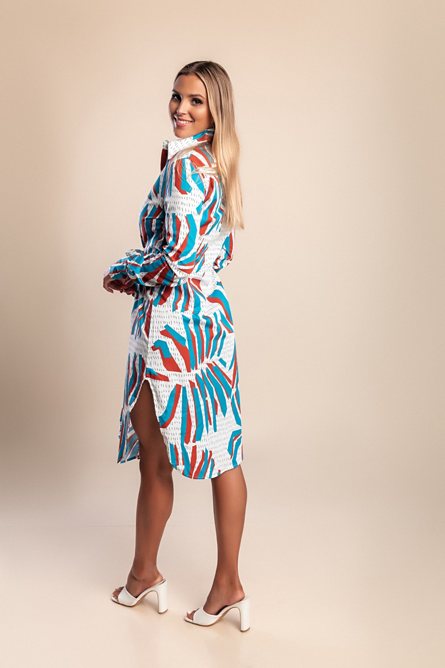 Abito-camicia stampato, blu