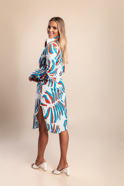 Abito-camicia stampato, blu