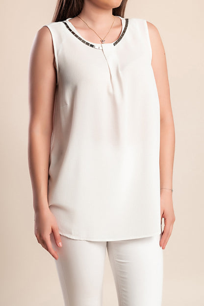 Camicetta senza maniche taglie forti, bianca