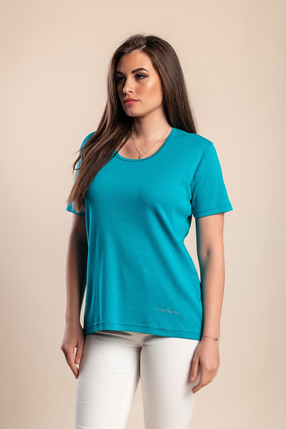 T-shirt con scollo tondo, turchese