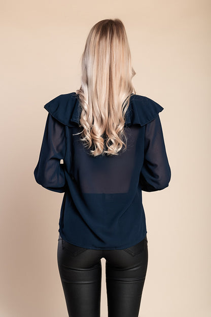 Blusa con balze Marely, blu scuro