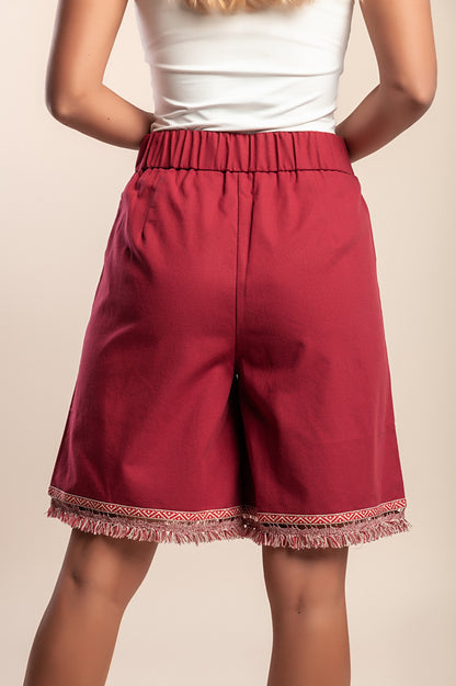 Shorts in misto cotone e lino, bordeaux