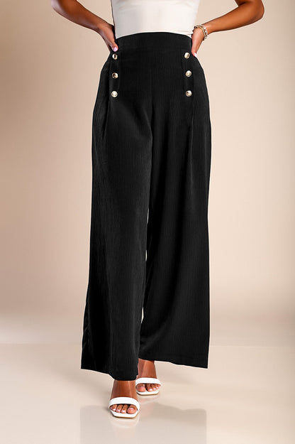 Pantaloni lunghi eleganti con bottoni, neri.