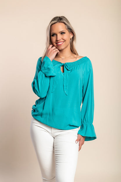 Camicetta taglie forti con maniche a 3/4, petrolio