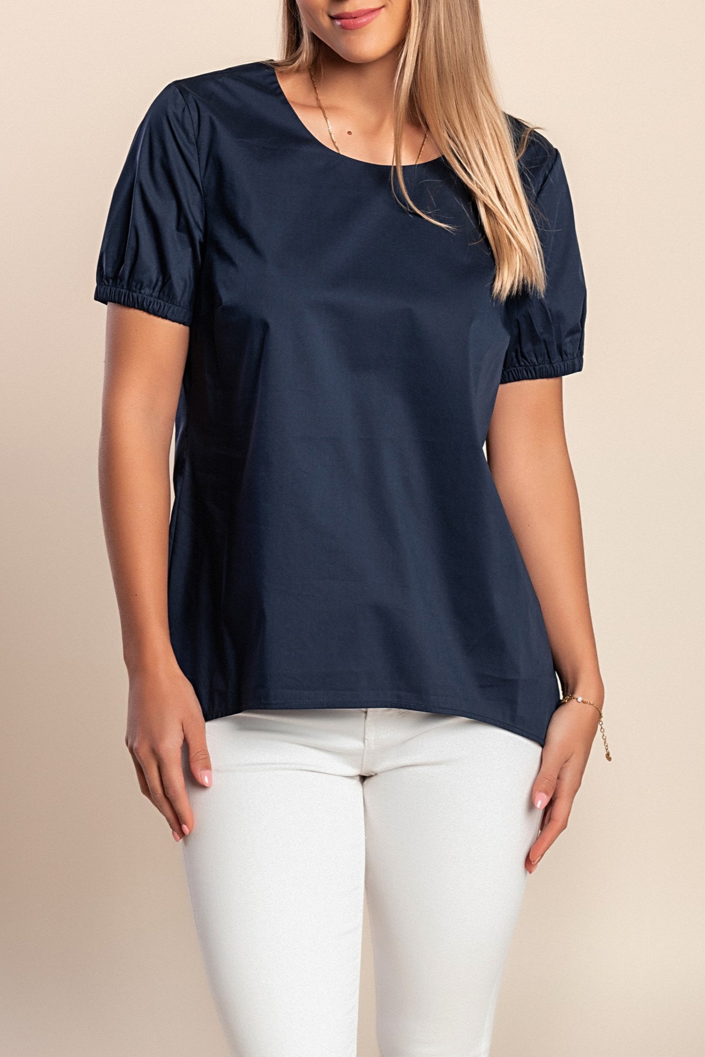 Camicetta in cotone a maniche corte, blu scuro