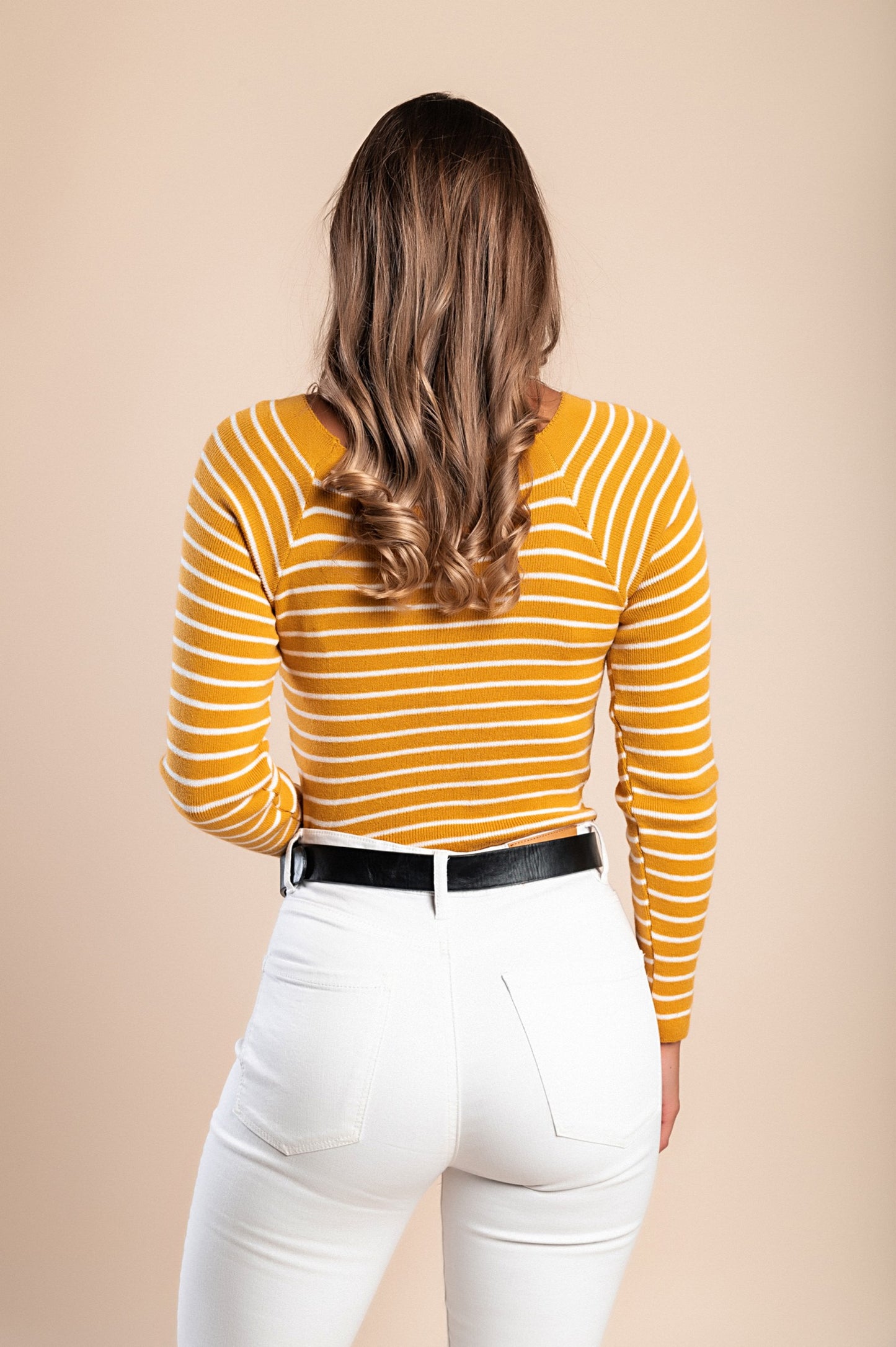 Maglietta lavorata a maglia con motivo a righe, verde scuro