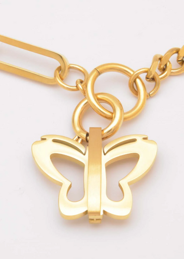 Elegante collana con pendente a farfalla, ART515, colore oro