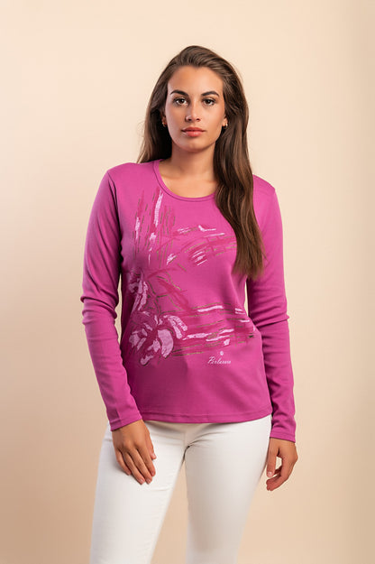 Maglia in cotone a maniche lunghe, rosa