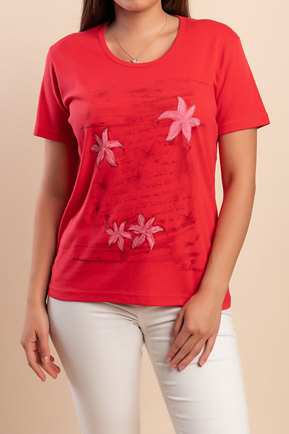 T-shirt in cotone con stampa, rossa