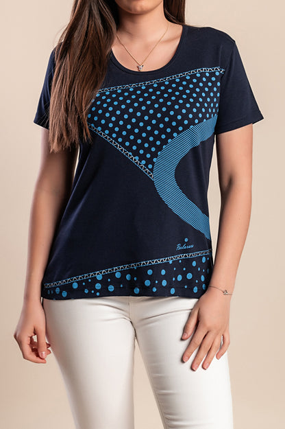 Maglietta stampata taglie forti, blu scuro