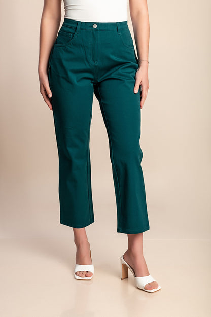 Pantaloni in cotone taglia comoda 7/8, verdi