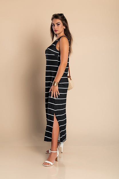 Maxi abito con stampa a righe, nero