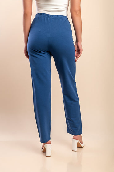Pantaloni in cotone con elastico in vita, blu