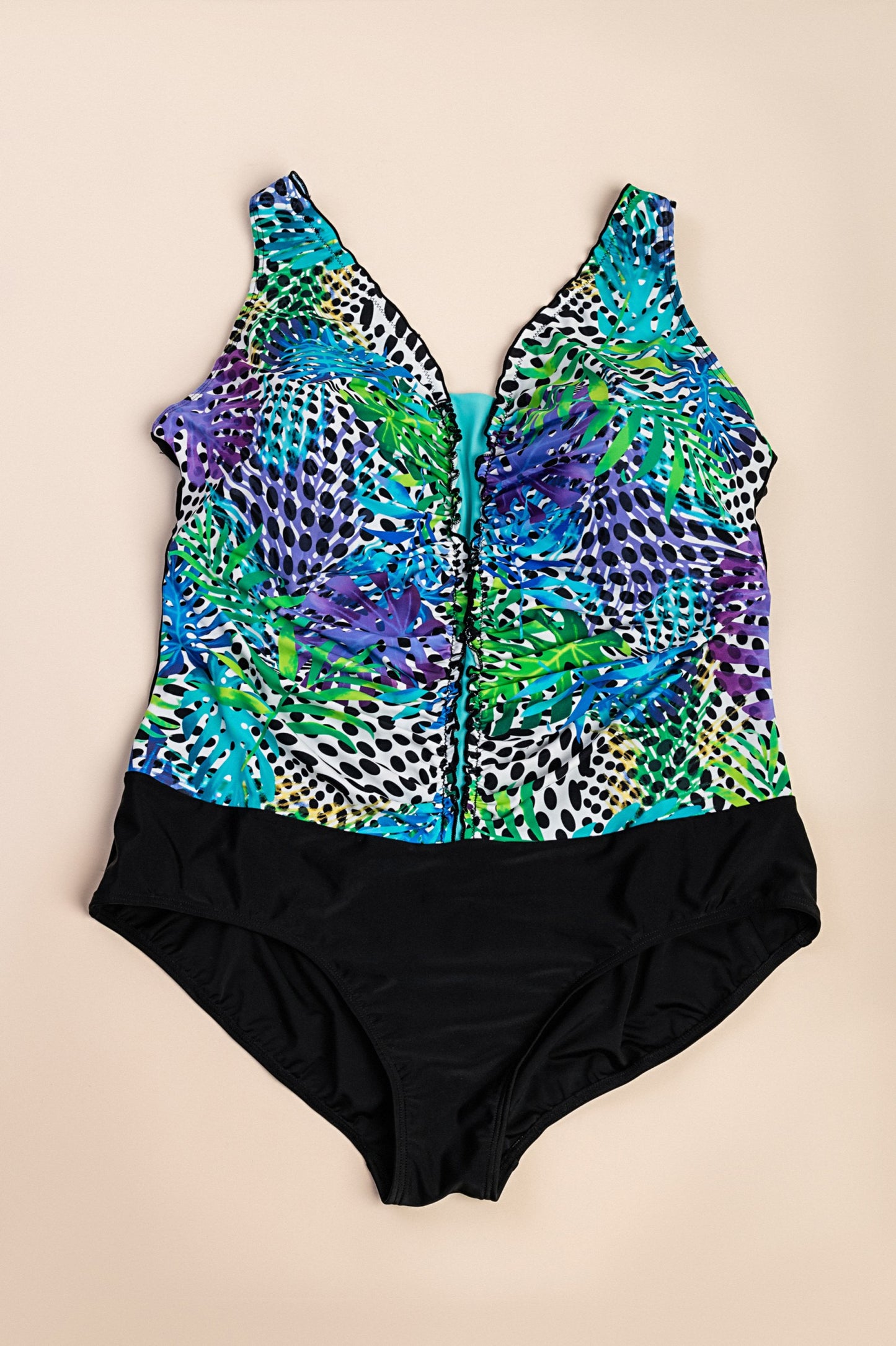 Costume da bagno stampato taglie forti, blu