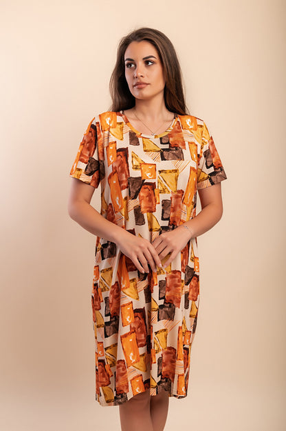 Abito midi con stampa, arancione