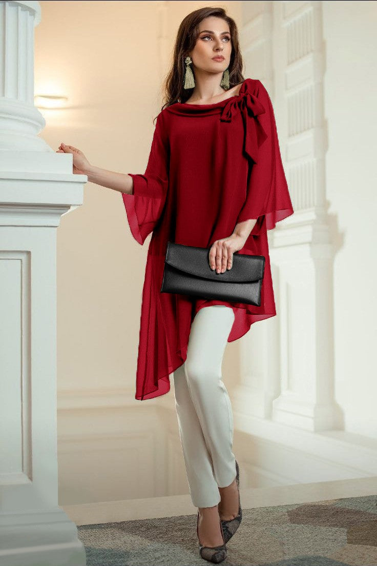 Elegante tunica in tessuto semitrasparente con fiocco decorativo  Ginette, verde scuro