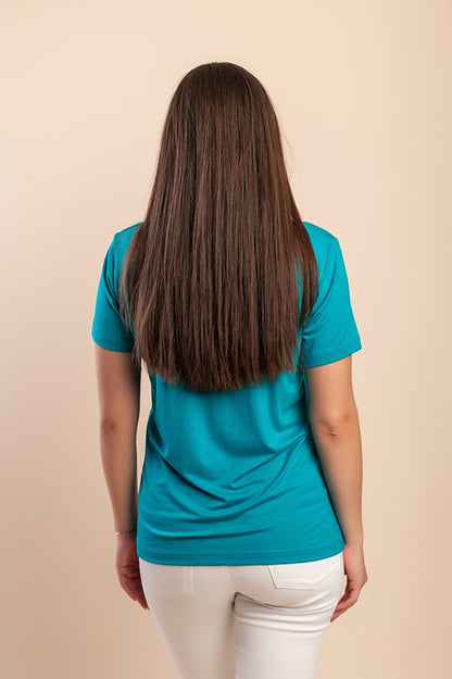 T-shirt in cotone con stampa, turchese