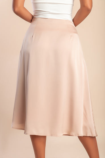 Gonna midi in raso imitazione, beige