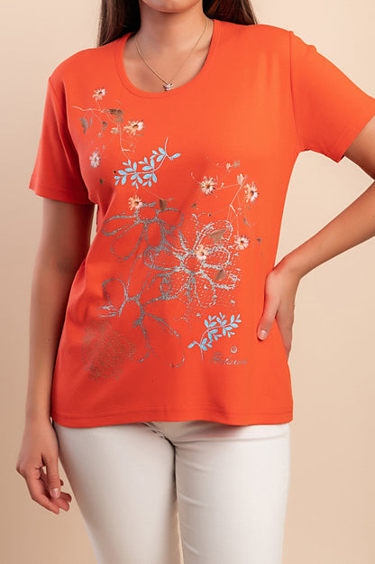 T-shirt in cotone con stampa, arancione