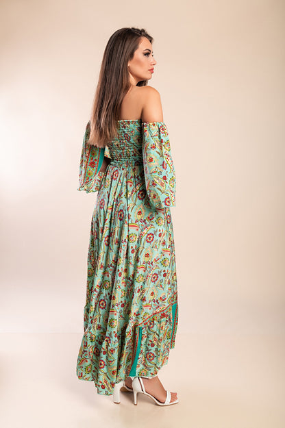 Abito maxi con stampa, multicolore