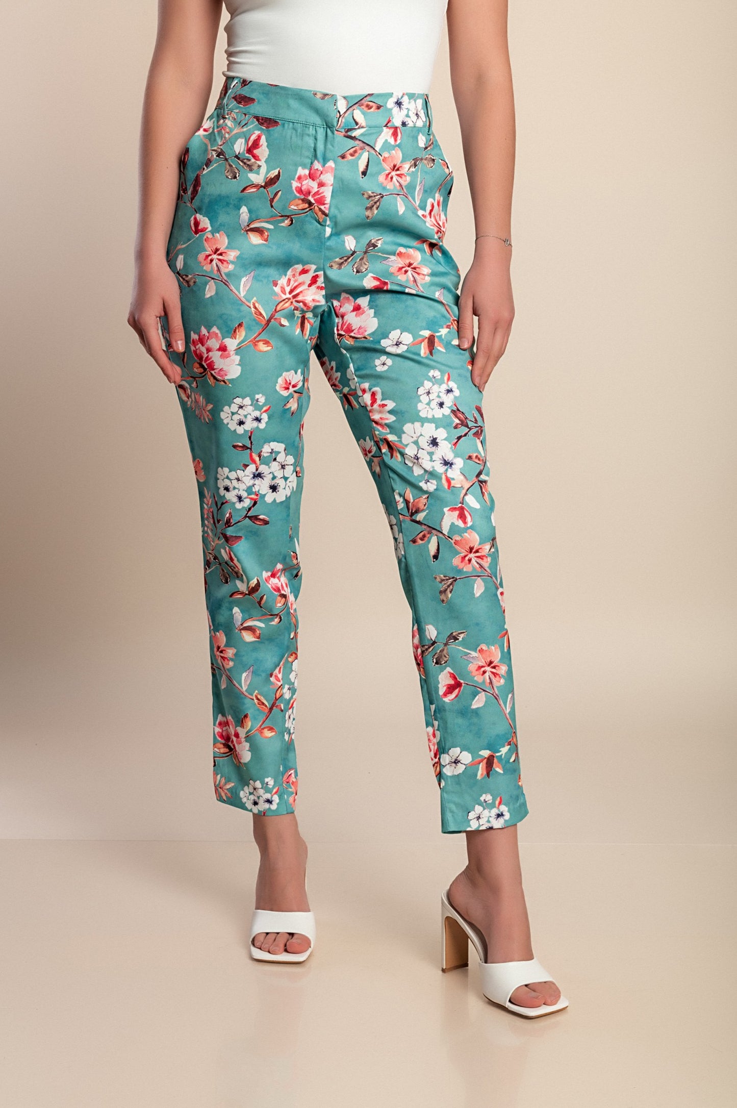 Pantaloni con stampa floreale taglie forti, verdi