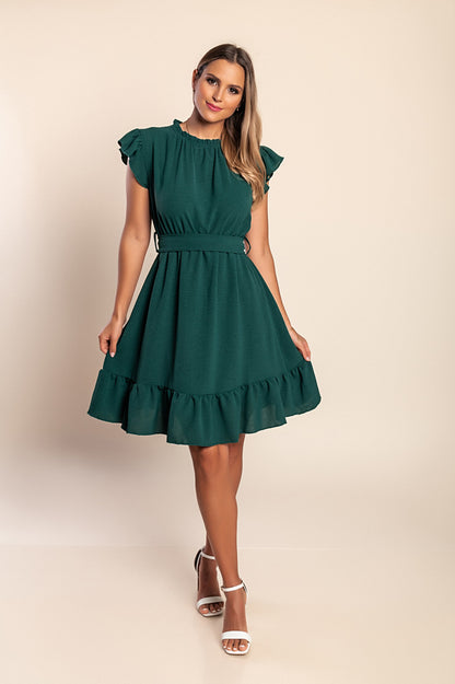 Mini abito arricciato, verde scuro