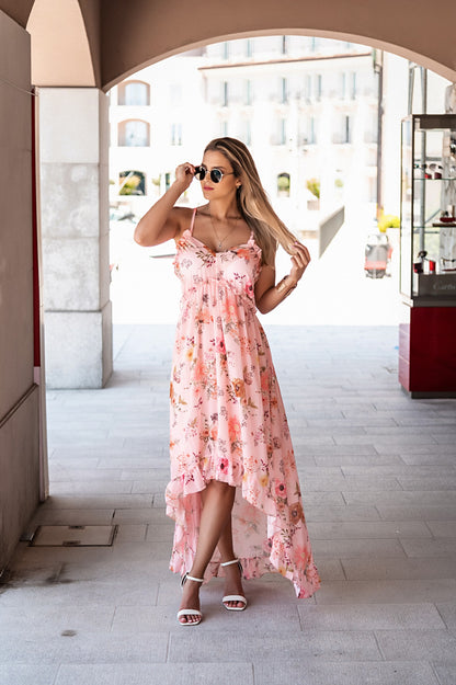 Abito lungo elegante con stampa Noalla, rosa chiaro