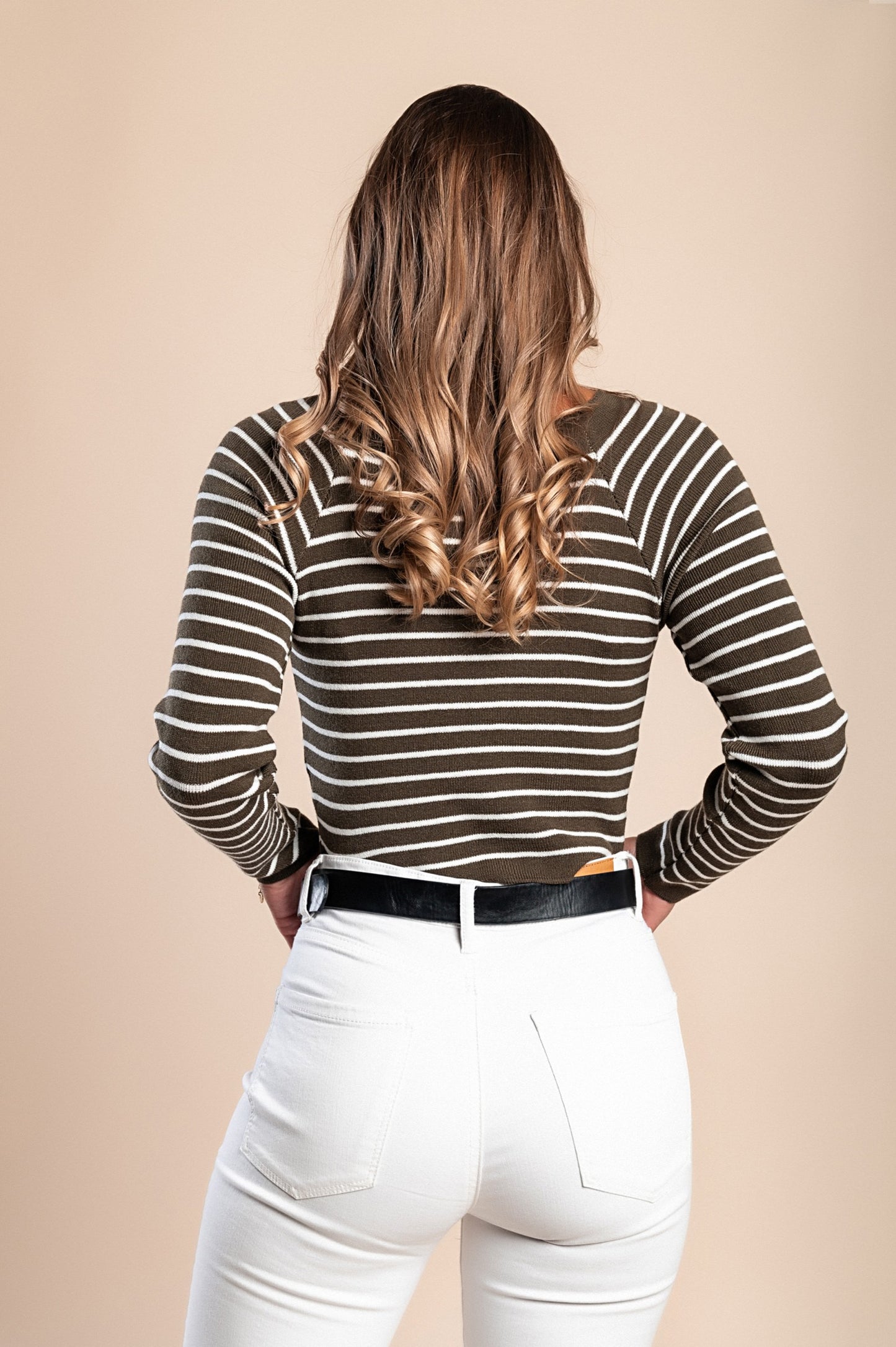 Maglietta lavorata a maglia con motivo a righe, verde scuro