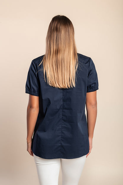 Camicetta in cotone a maniche corte, blu scuro