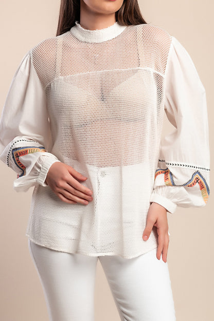 Camicetta in rete di cotone, bianca