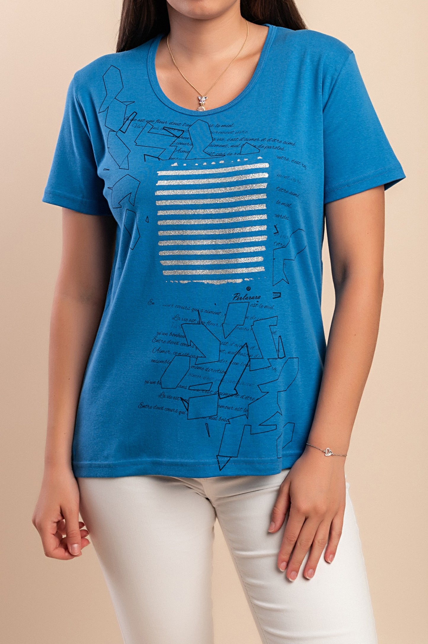 T-shirt in cotone con stampa, turchese