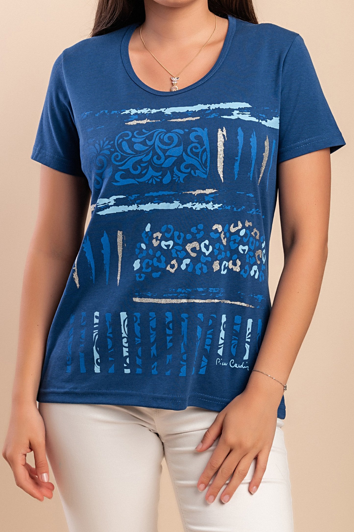 T-shirt in cotone con stampa, blu scuro